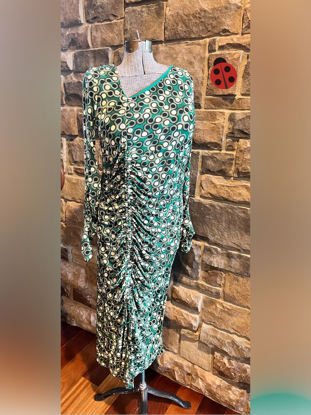Eloquii Green Asymmetrical V-Neck Bodycon Dress with Ruching